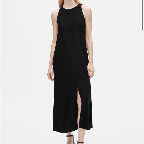 Eileen Fisher Slit Black 100% Silk Maxi Dress - Picture 1 of 2